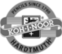 Logo del marchio di matite Koh-I-Noor Hardtmuth con emblema in bianco e nero e la scritta 