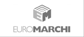 Logo EUROMARCHI con icona a forma di cubo grigio 