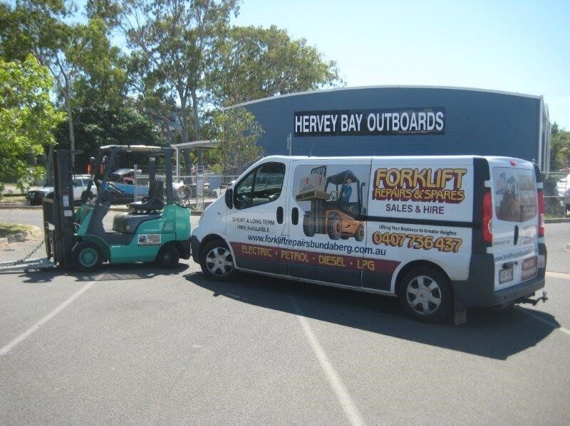 Van With Forklift Repairs & Spares Logo — Forklift Services In Bundaberg, QLD