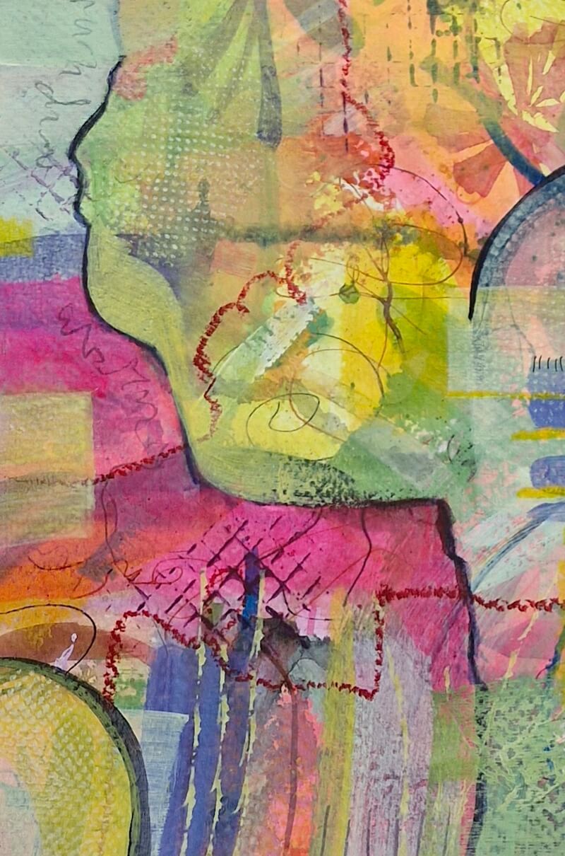 Zomerbloemen 2 ; Semi Abstract acrylverf gemengde tehnieken; 13x18 cm; intuitief