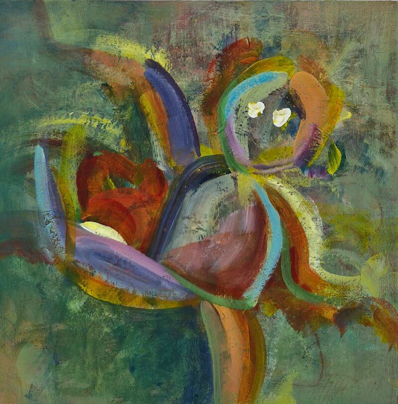 Abstract Mixed media Acrylverf in lagen met paletmes 
30 x 30 cm houtpaneel - € 360,-
Joyce van Paassen Art © 2025
