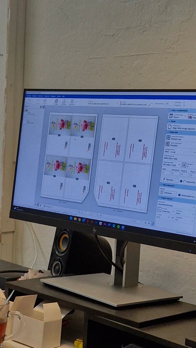 Een voorbeeld van verdeling van ontwerp en tekst over 1 printvel