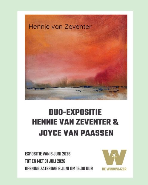 Uitnodiging Duo Expositie Moeder en Dochter (Hennie van Zeventer en Joyce van Paassen) in  De Windwijzer in Vlaardingen: juni en juli 2026 