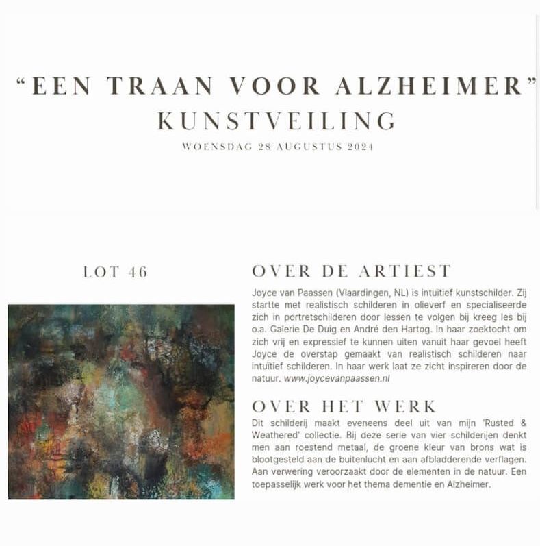 Zo stond mijn werk in de brochure voor de deelnemers aan de kunstveiling 'Een traan voor Alzheimer'