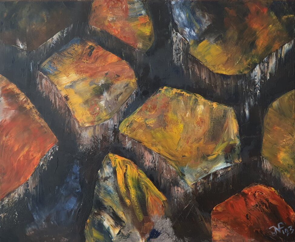 Barsten
GeÏinspireerd tijdens een periode van extreme droogte, toen ik de diepe barsten in de aarde zag
Olieverf semi-abstract
50x60 cm katoen canvas - € 800,-
Joyce van Paassen Art © 2023