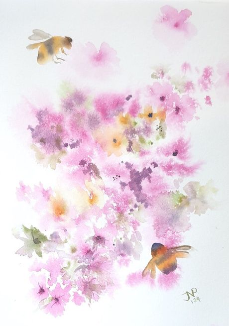Spring blossom, een fantasie aquarel van bloesem met hommels. VERKOCHT
Joyce van Paassen Art © 2024