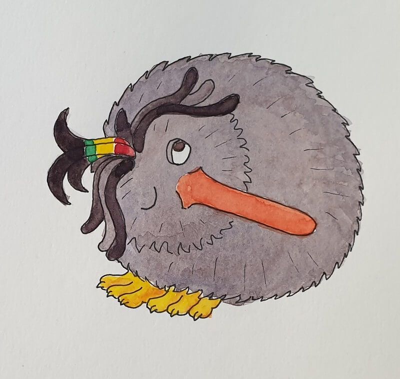 Calcu, een karakter gebaseerd op een kiwivogel. Ontwikkeld voor een educatieve website.