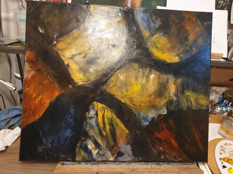 Eerste olieverflaag met paletmes