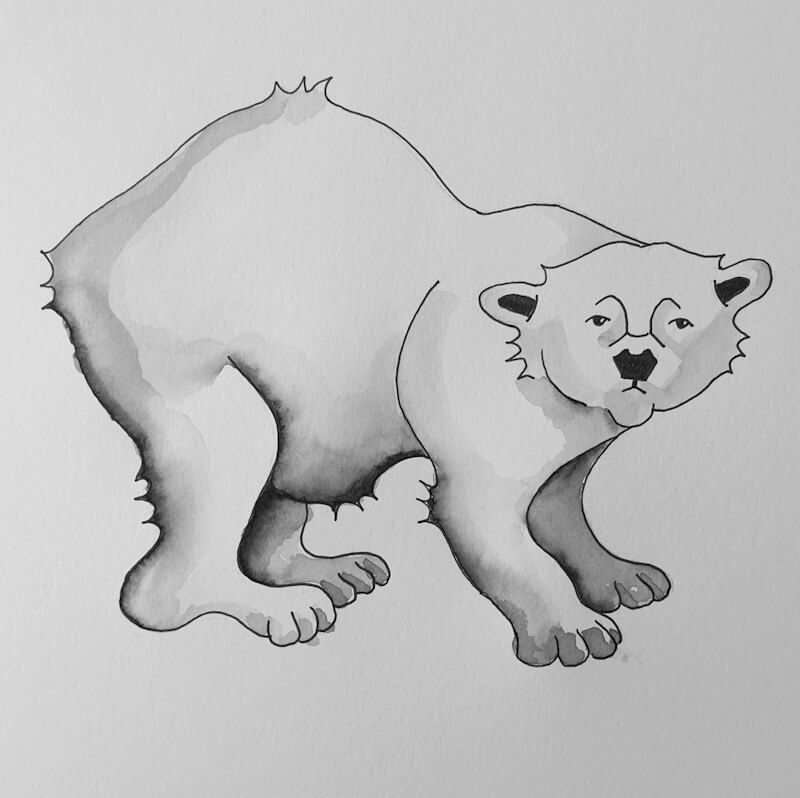 llustratie in opdracht. Onderdeel van een serie illustraties gemaakt bij een kinderliedje over een ijsbeer op de zon.