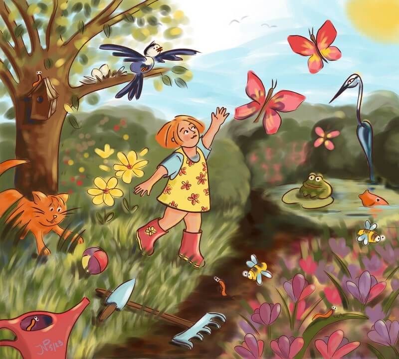 Kijkplaat voor peuters over de tuin.
Digitaal