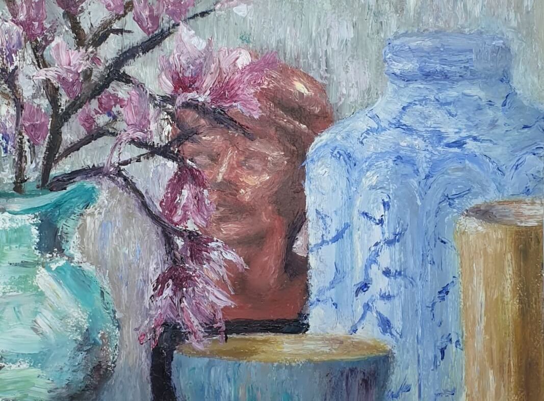 Magnolia in vaas - olieverf op aquarelpapier Joyce van Paassen Art 2022 ©