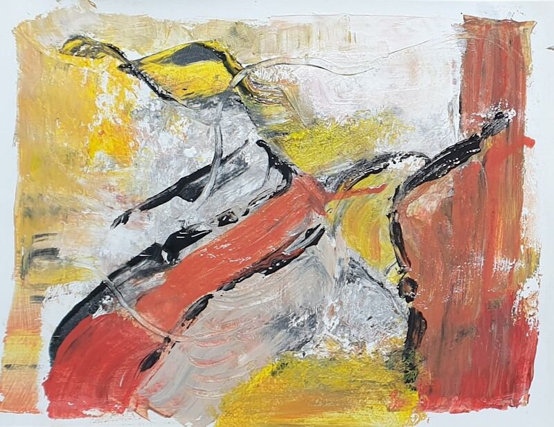 Onderzoeken van geel en oranje met mixed media