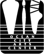 Ocean City Arts Center logo: a vase, paintbrush, and pottery form; black and white text.