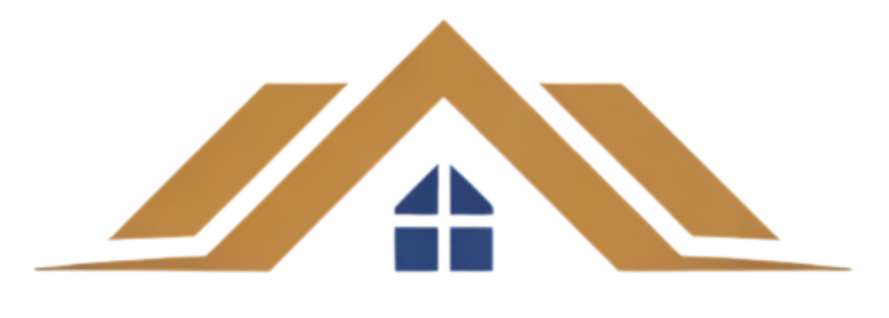 A house logo with a golden roof and blue window.