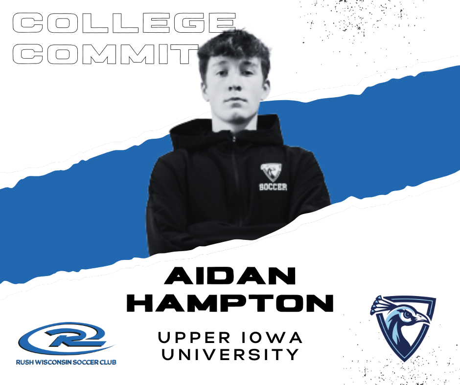 Announcement of Aidan Hampton's college commitment to Upper Iowa University for soccer.