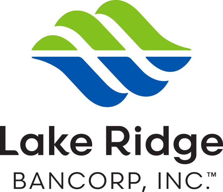 Lake Ridge Bancorp logo: Green and blue wavy lines above black text.