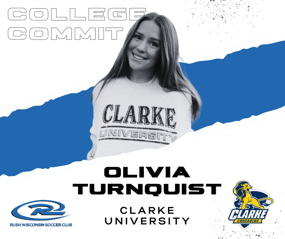 Olivia Turnquist commits to Clarke University, wearing their sweatshirt.