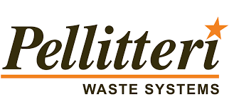 Logo for Pellitteri Waste Systems, brown text and star with orange accent line.