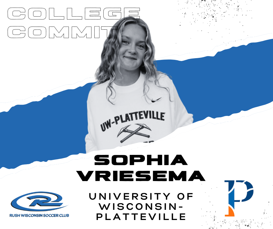Sophia Vriesema, UW-Platteville college commitment announcement, featuring a smiling woman in a sweatshirt.