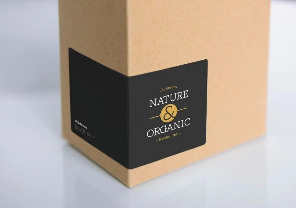 A Cardboard Box With a Nature Organic Sticker on It — Aldine Printers in Bungalow, QLD