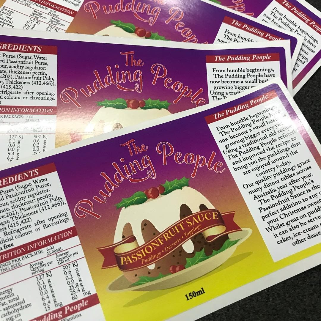 Sticker For Passionfruit Sauce With Holiday Pudding Design