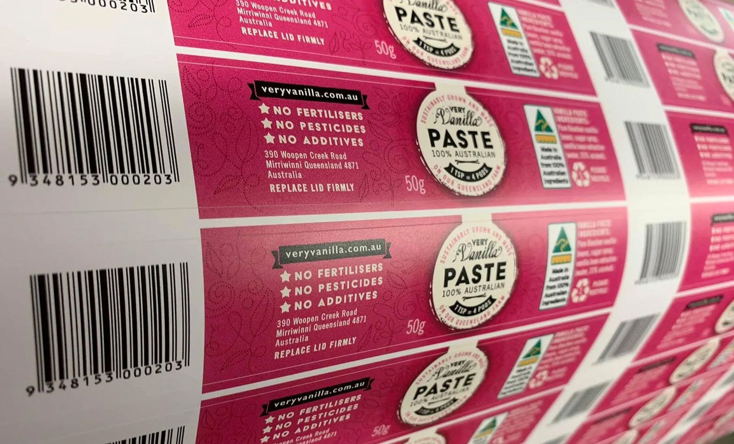 Pink Sticker of Vanilla Paste Packaging