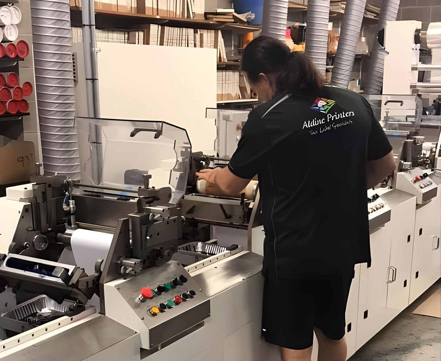 Printer Operating Machine Producing Custom Stickers In Workshop
