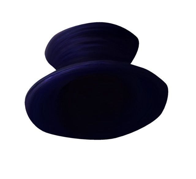 Dark blue, oval-shaped chair with a curved back, isolated on white background.