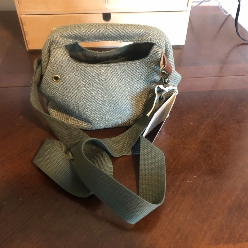 Small Carry Me Project Bag in Olive Green Herringbone