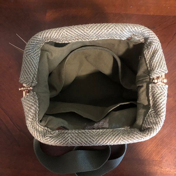 Small Carry Me Project Bag in Olive Green Herringbone