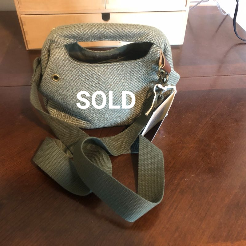Small Carry Me Project Bag  in Olive Green Herringbone