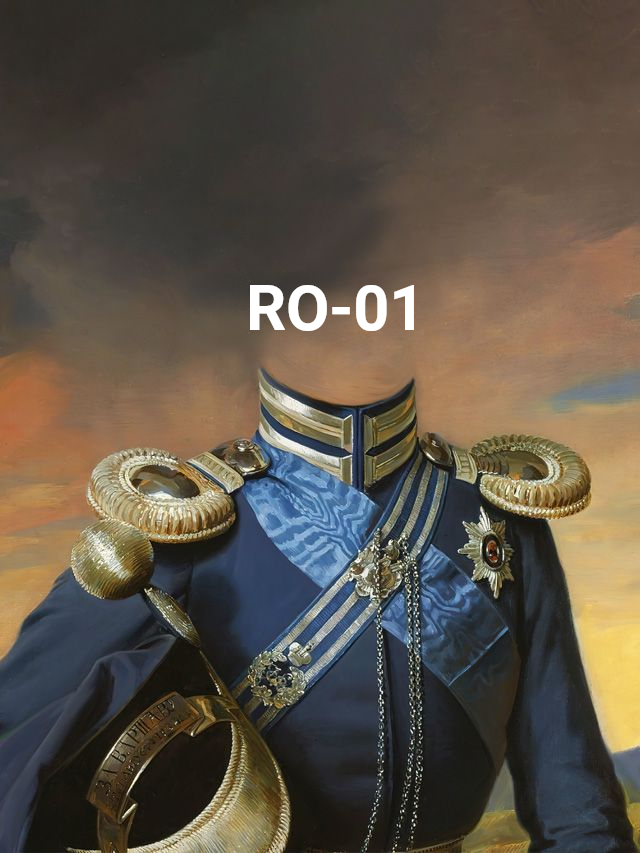 Dog with corgi features in formal military attire, posed against a muted background.