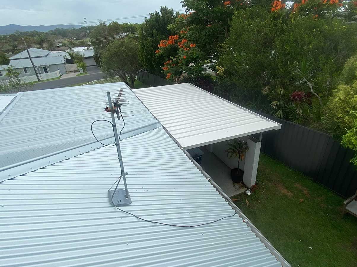 An Aerial View of a Roof With a Satellite Dish on It — Ben McLennan Constructions in Grafton, NSW