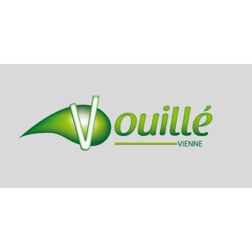 Logo de Vouillé-Vienne. Feuille verte avec un « V » blanc et le nom en vert.