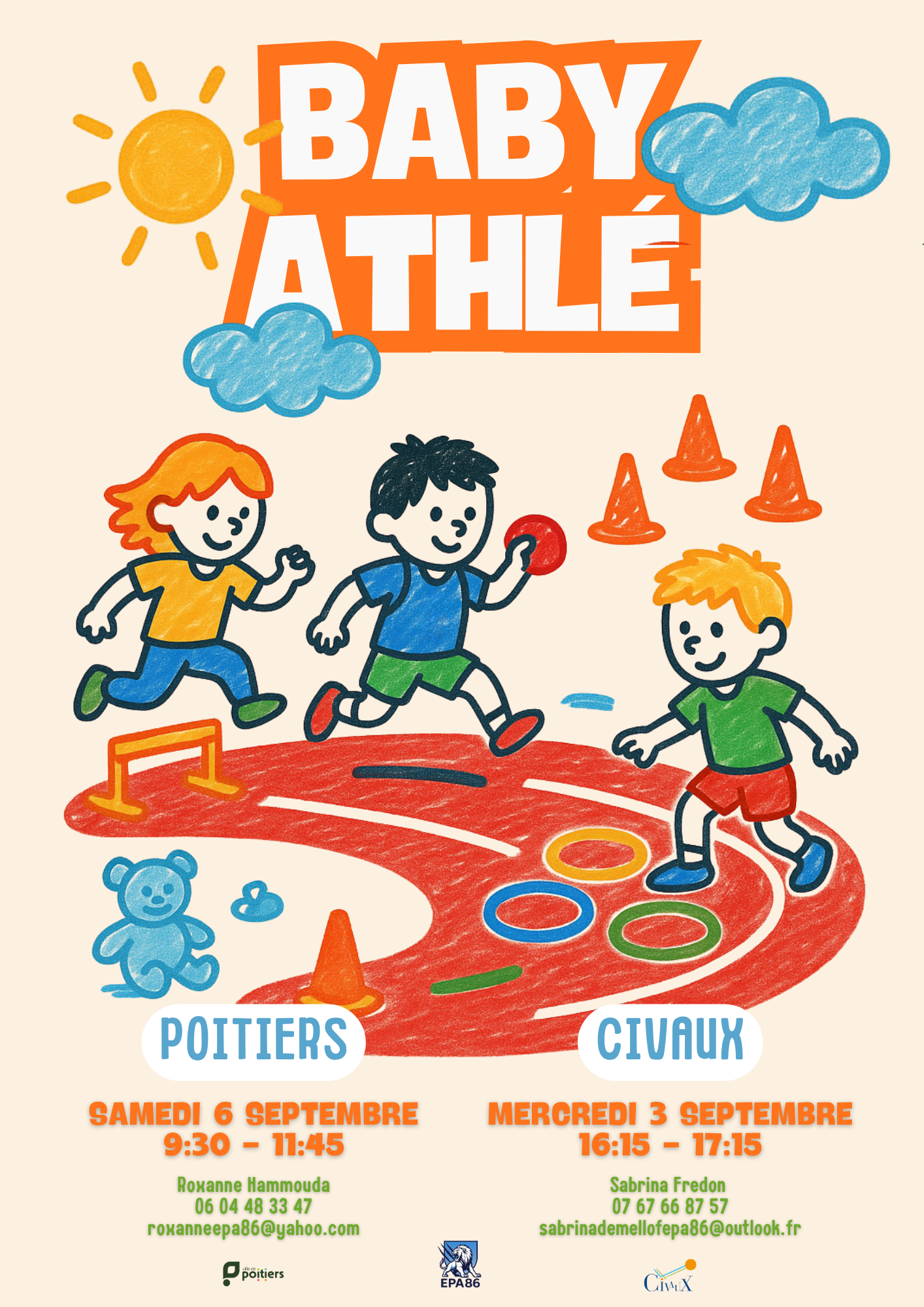 Affiche : Baby Athlé à Poitiers et Civaux