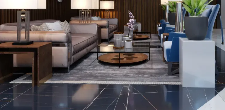 Lounge area of a hotel, area rug cleaning