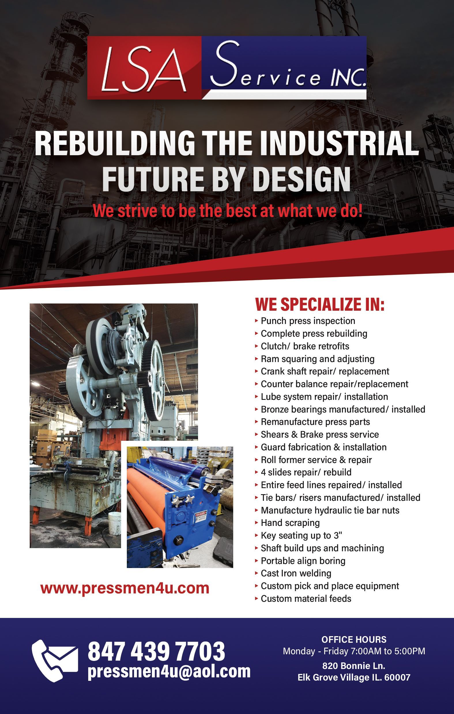 A flyer for isa service inc rebuilding the industrial future by design