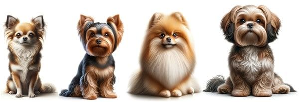 Toy Breeds Size Comparison - Yorkie compared to Chihuahua, Pomeranian, Shih Tzu