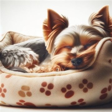 Yorkie Sleeping in a Dog Bed 