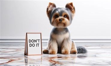 Yorkie with Don't Do It Sign