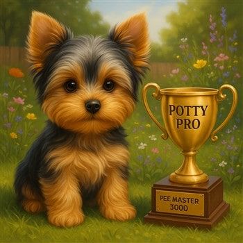 Yorkie with House Training Trophy