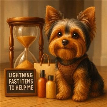 Yorkie with Sand Timer and Sign
