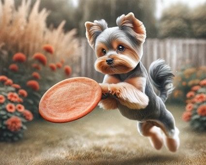 Yorkshire Terrier Playing Frisbee