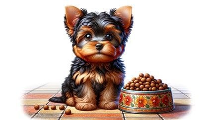 Yorkshire Terrier Pup with Kibble