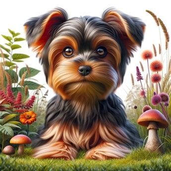 Yorkshire Terrier Puppy Outside in Yard
