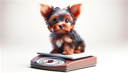 Yorkshire Terrier Puppy on Weight Scale
