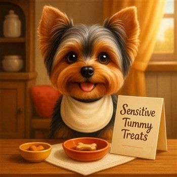 Yorkshire Terrier at a table ready to eat
