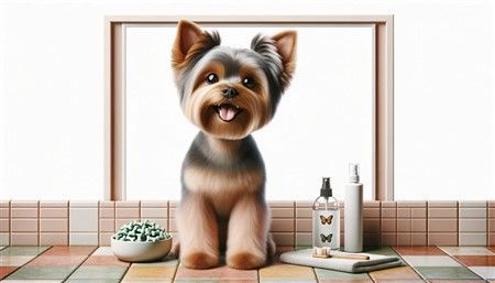 Yorkshire Terrier with Dental Care Items
