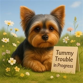 Yorkshire Terrier with Sign about Diarrhea