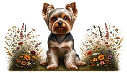 Yorkshire Terrier with Wild Flowers